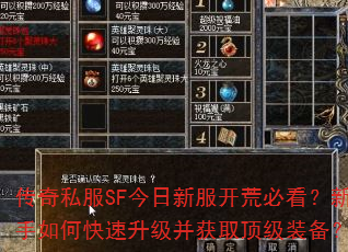 传奇私服SF今日新服开荒必看?新手如何快速升级并获取顶级装备? 传奇私服SF今日新服开荒必看?新手如何快速升级并获取顶级装备?